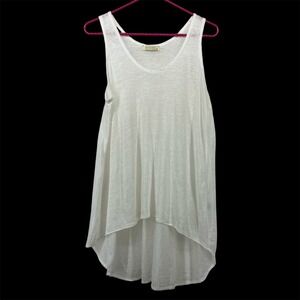 Stark X Women Large Tank Top White Linen Cotton High Low Scoop Neck USA Made